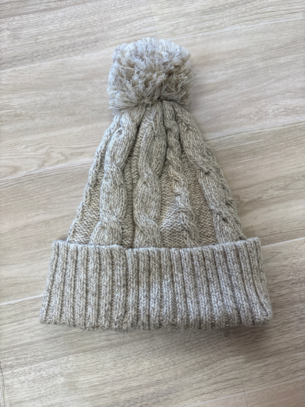 3-6m Organic Heathered Tan Pom Beanie