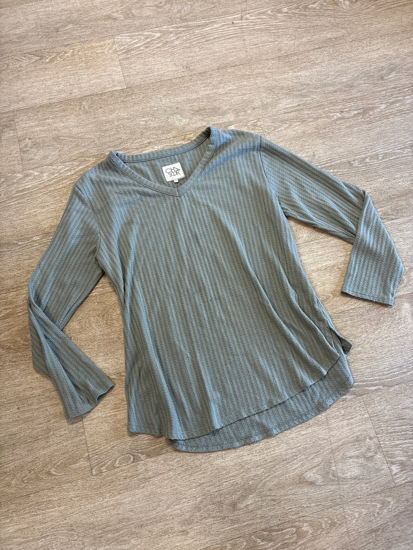 Womens XL Olive Waffle Knit Long Sleeve