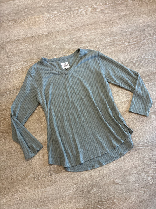 Womens XL Olive Waffle Knit Long Sleeve