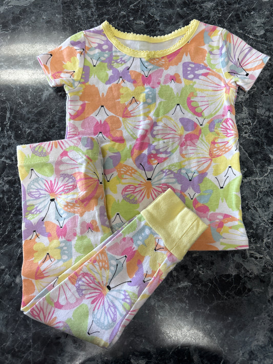 2T White Multi Pastel Butterfly Pajama 2 Piece Set