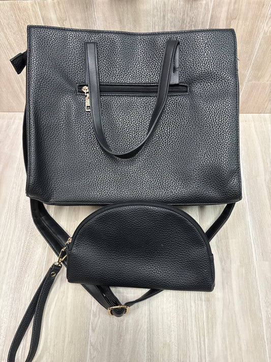 Black Leather Tote Purse with Mini Bag