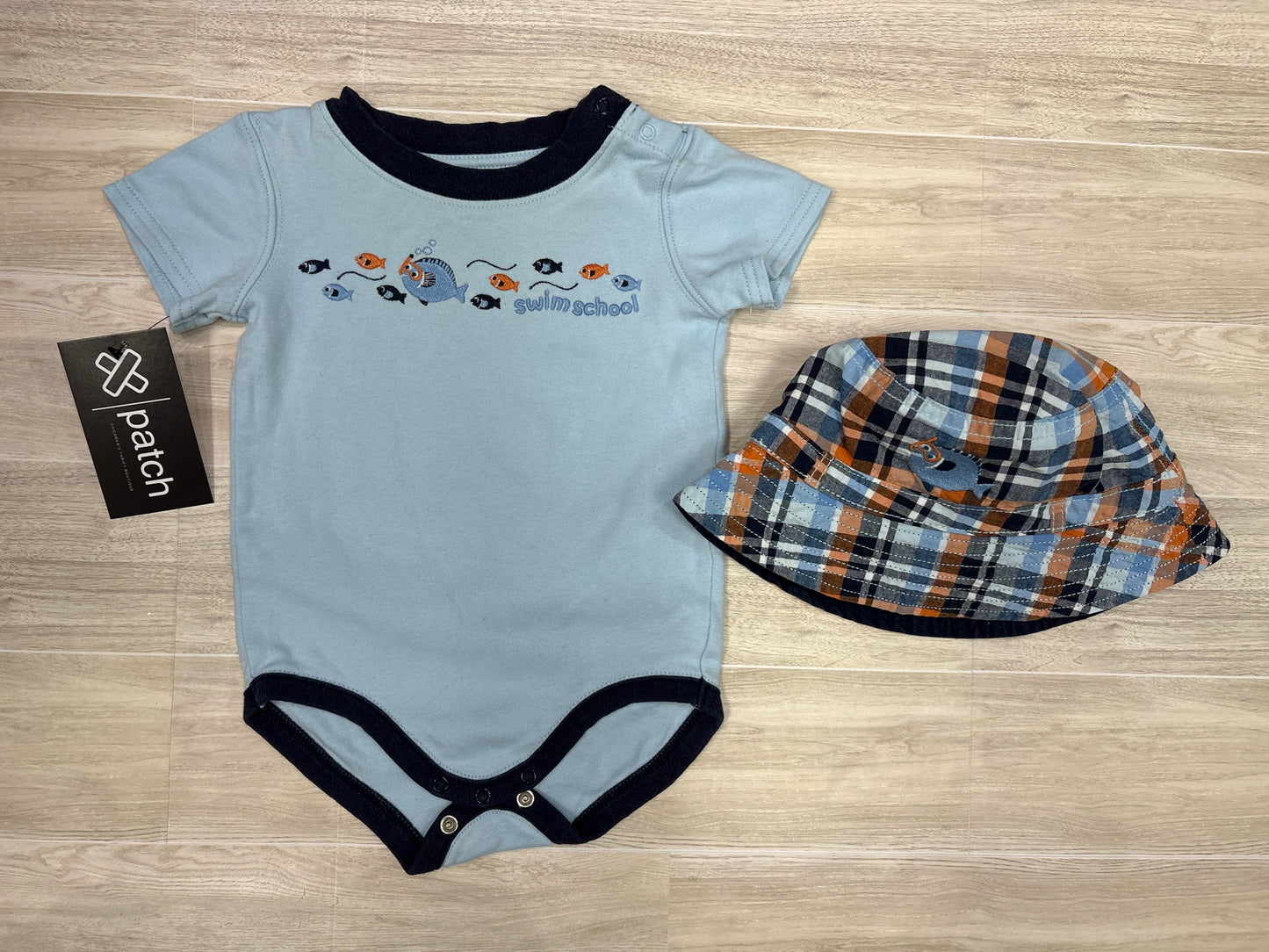 6-12m Swim School Blue Fish Onesie + Hat