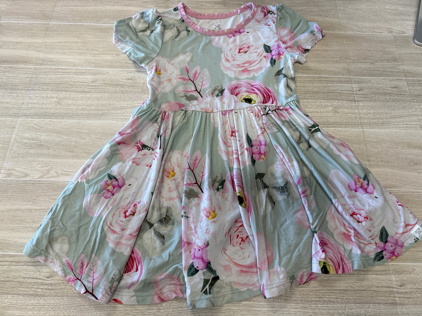 Little Snuggles 2T Light Sage Floral Twirl Dress