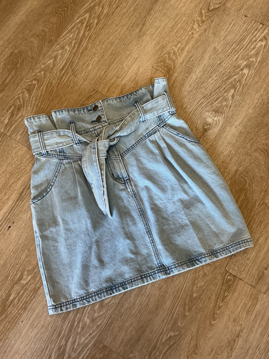 Womens Large Light Wash Denim Tie Skirt
