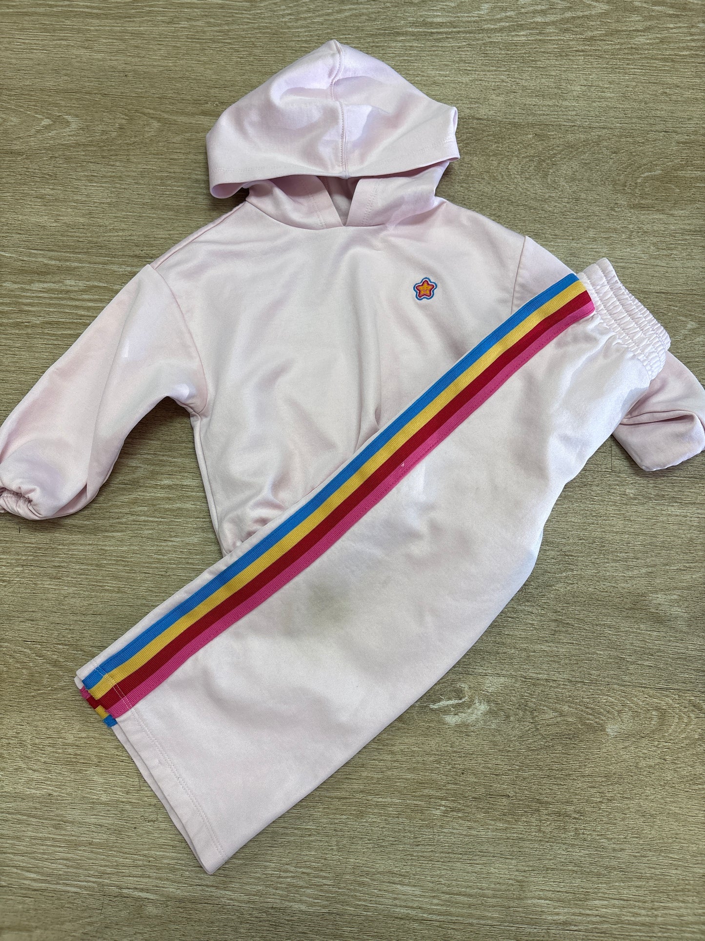 4T Pink Sweatshirt + Rainbow Striped Pants Set - BLEMISH on Pants