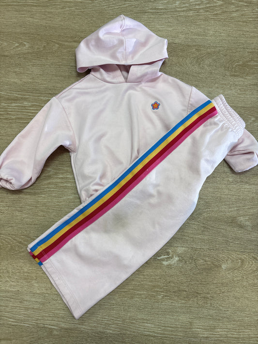 4T Pink Sweatshirt + Rainbow Striped Pants Set - BLEMISH on Pants