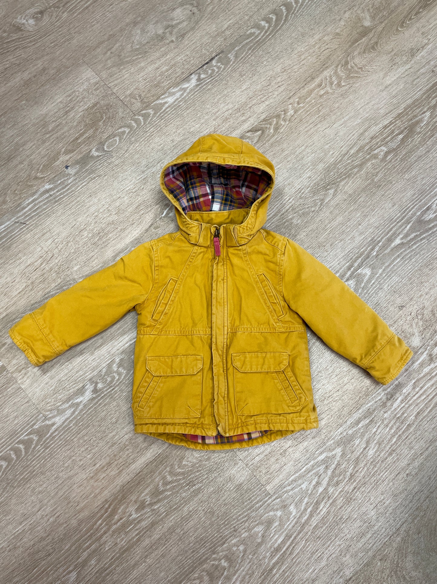2T OshKosh Yellow Plaid Lined Hooded Jacket