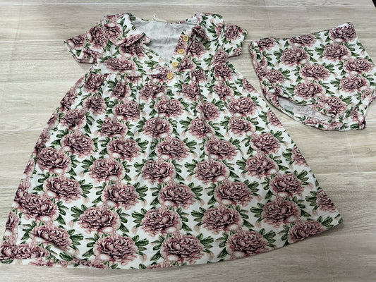 12-18m Kate Quinn Bamboo Purple Rose Button Dress + Bloomer