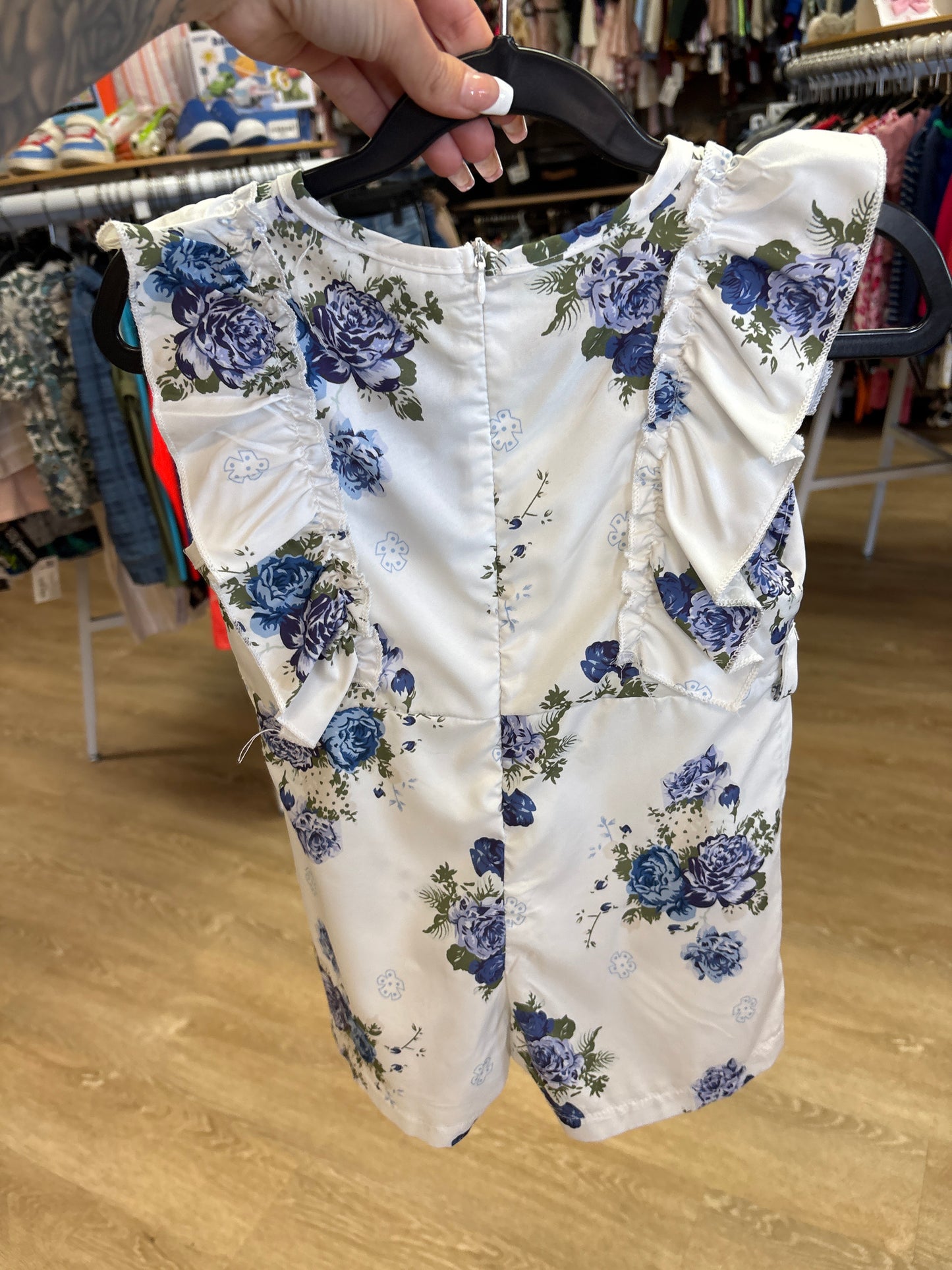 3/4T White Navy Floral Romper