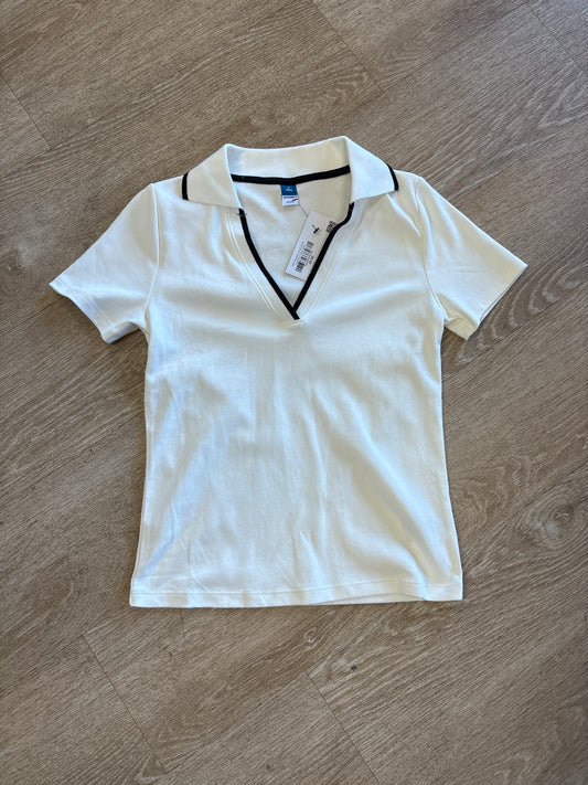 NWT Womens Small White Collared V Neck Shirt