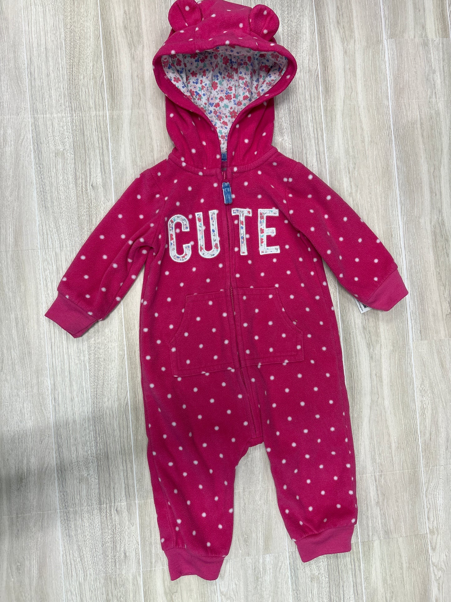 6m Pink Polka Dot Fleece Romper