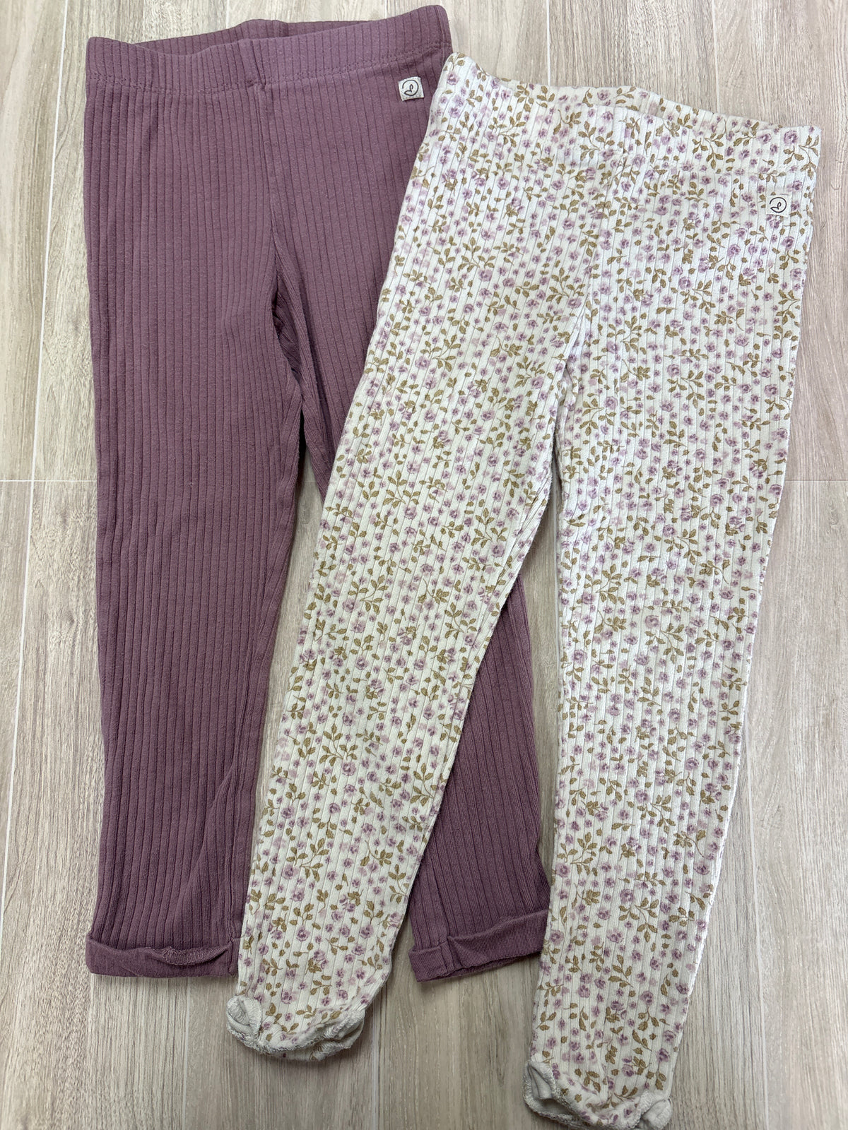 3T Organic Ribbed Legging 2 Pack White Floral/Lavender