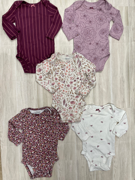 3m Purple Flower Long Sleeve Onesie 5 Pack