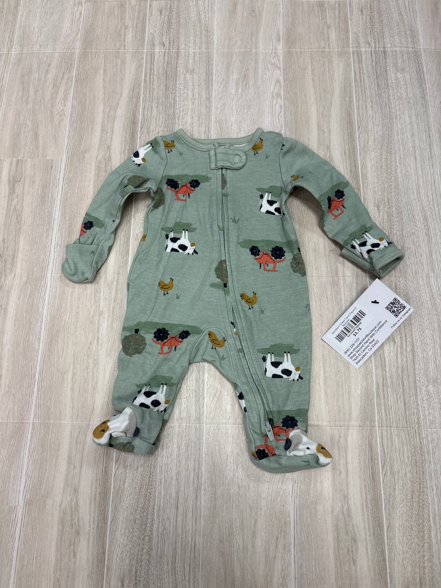 Newborn Green Farm Pajama Romper