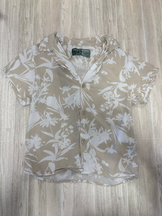 5/6 Beige/White Floral Patterned Button Up Short Sleeve