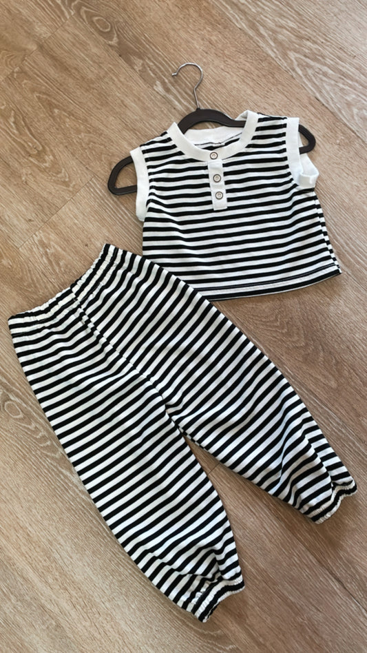 6T Black & White Striped Tank + Pants Set