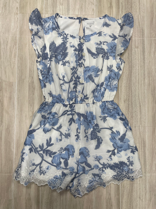 NWT 7/8 Abercrombie Kids White/Blue Floral Eyelet Romper