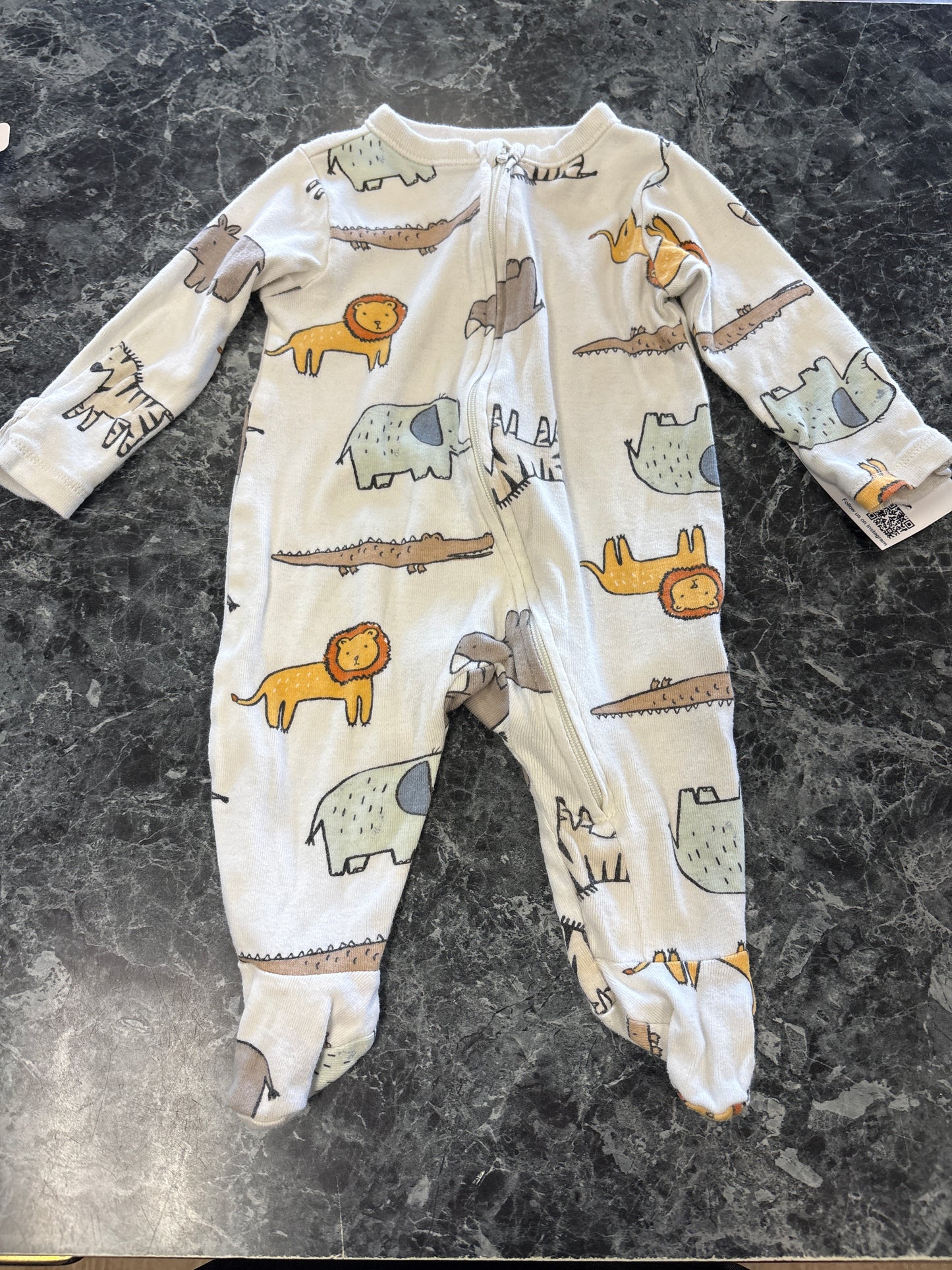 0-3m Zoo Animal Footed Pajama