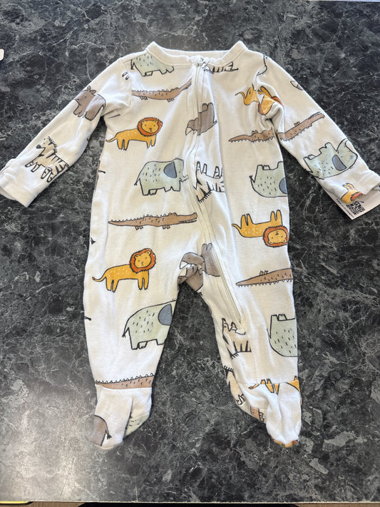 0-3m Zoo Animal Footed Pajama