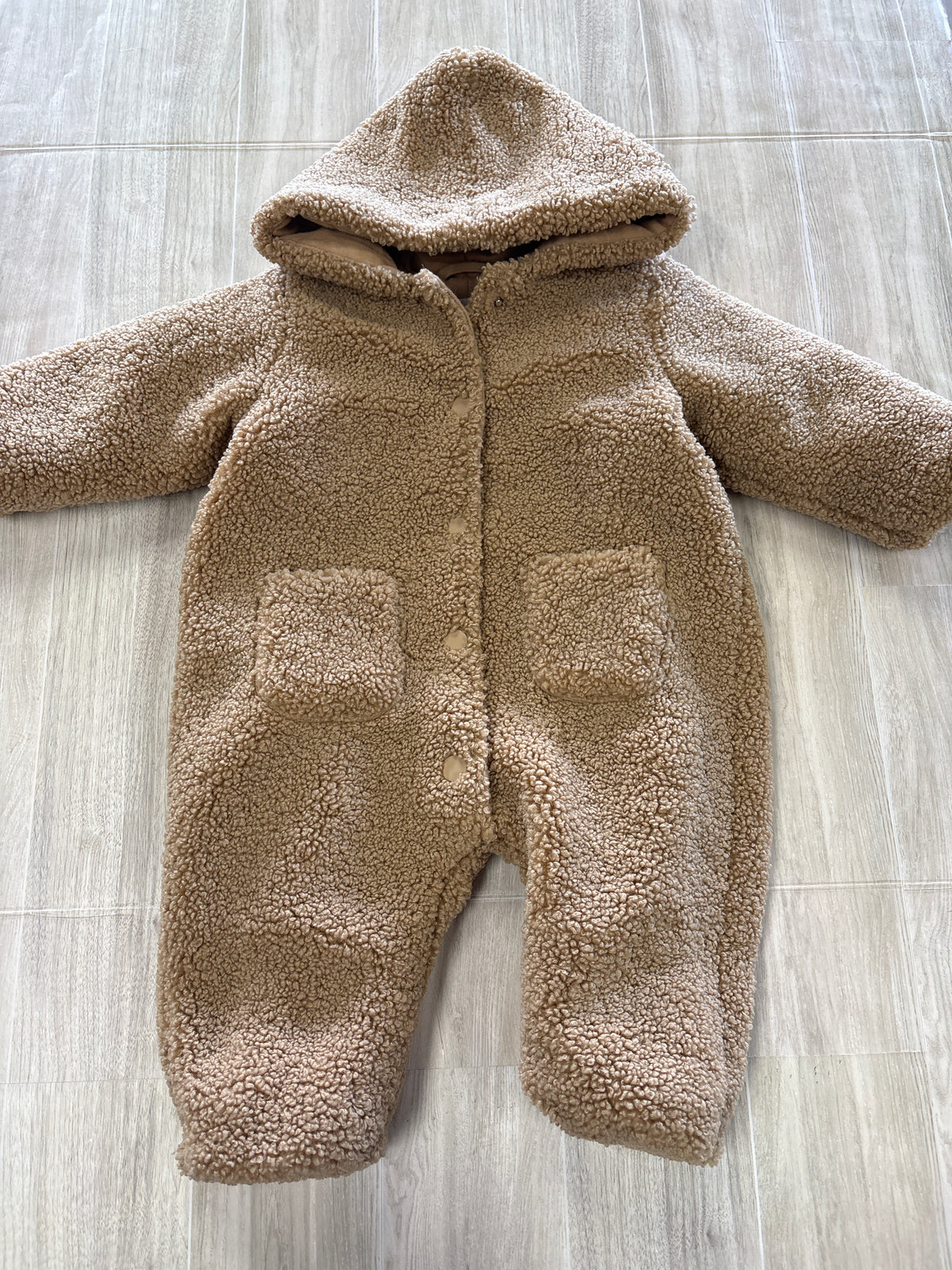 3-6m Zara Brown Teddy Button Hooded Cozy Suit