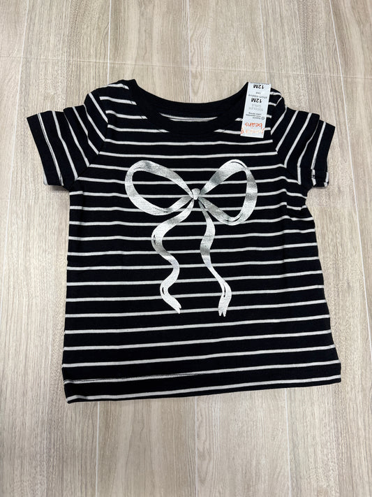 NWT 12m Black/White Striped Silver Bow Shirt
