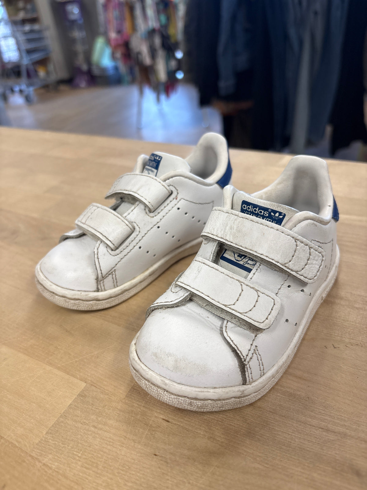 5.5c White/Blue Adidas x Stan Smith Velcro Shoes