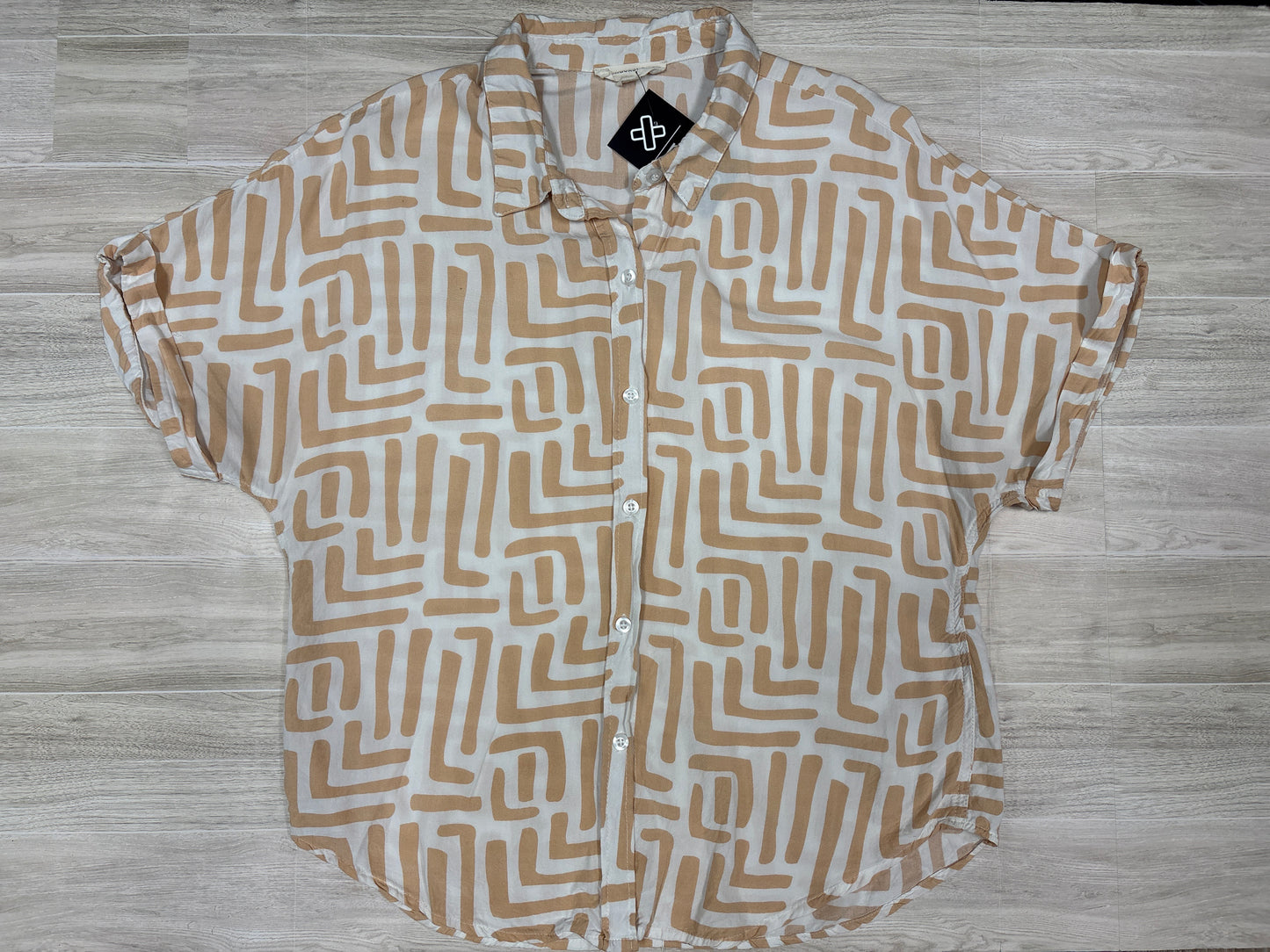 Womens Medium Beige/White Lines Button Shirt