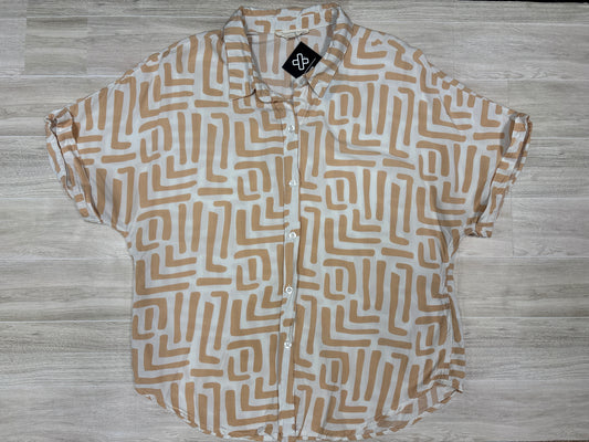 Womens Medium Beige/White Lines Button Shirt