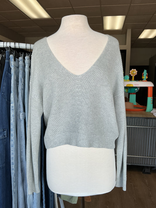 Womens Xsmall Grey Cable Ribbed V Neck