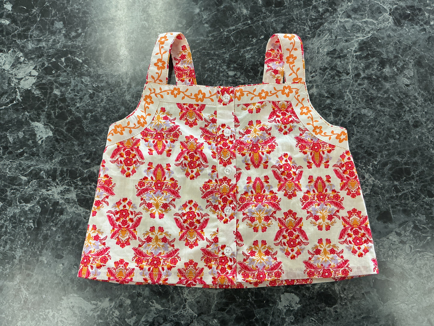 5/6 Pink/Orange Floral Button Tank