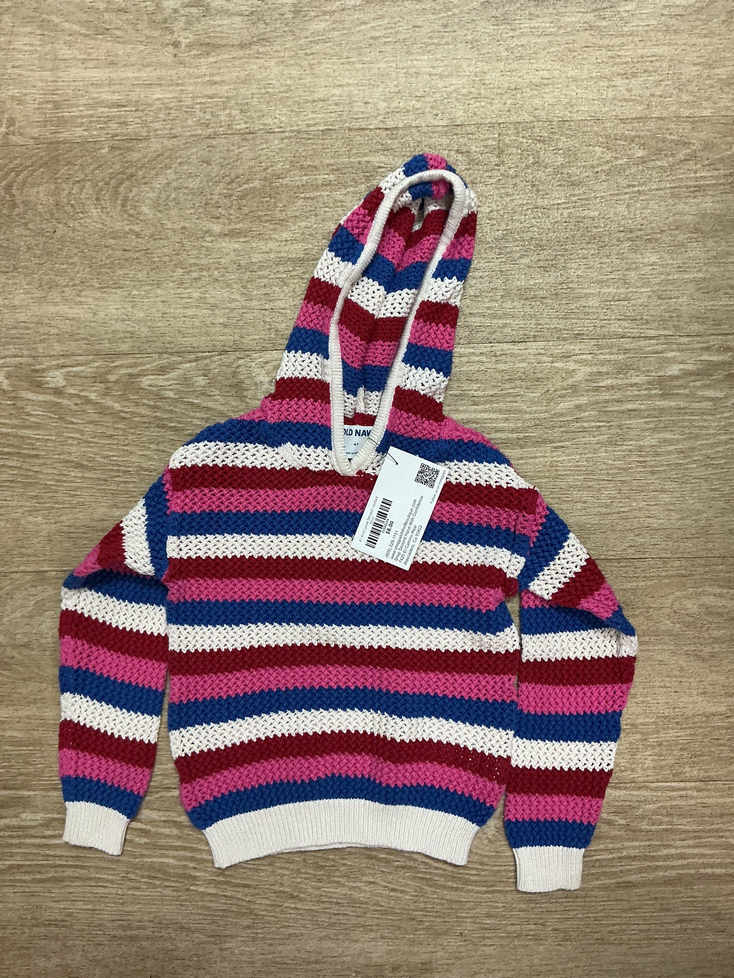 4T Knit Eyelet Striped Hooded Shirt