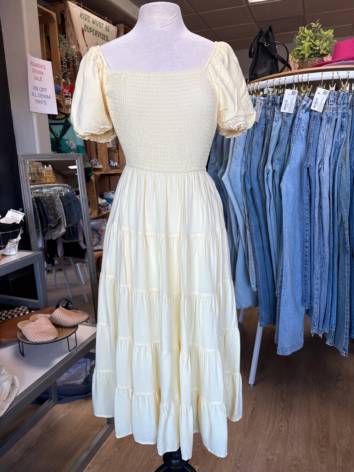 Womens Small Yellow Off Shoulder Maxi Dress