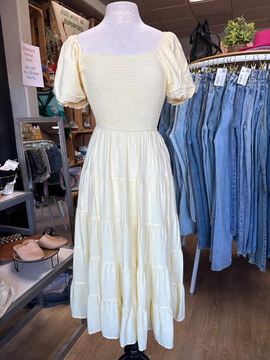 Womens Small Yellow Off Shoulder Maxi Dress