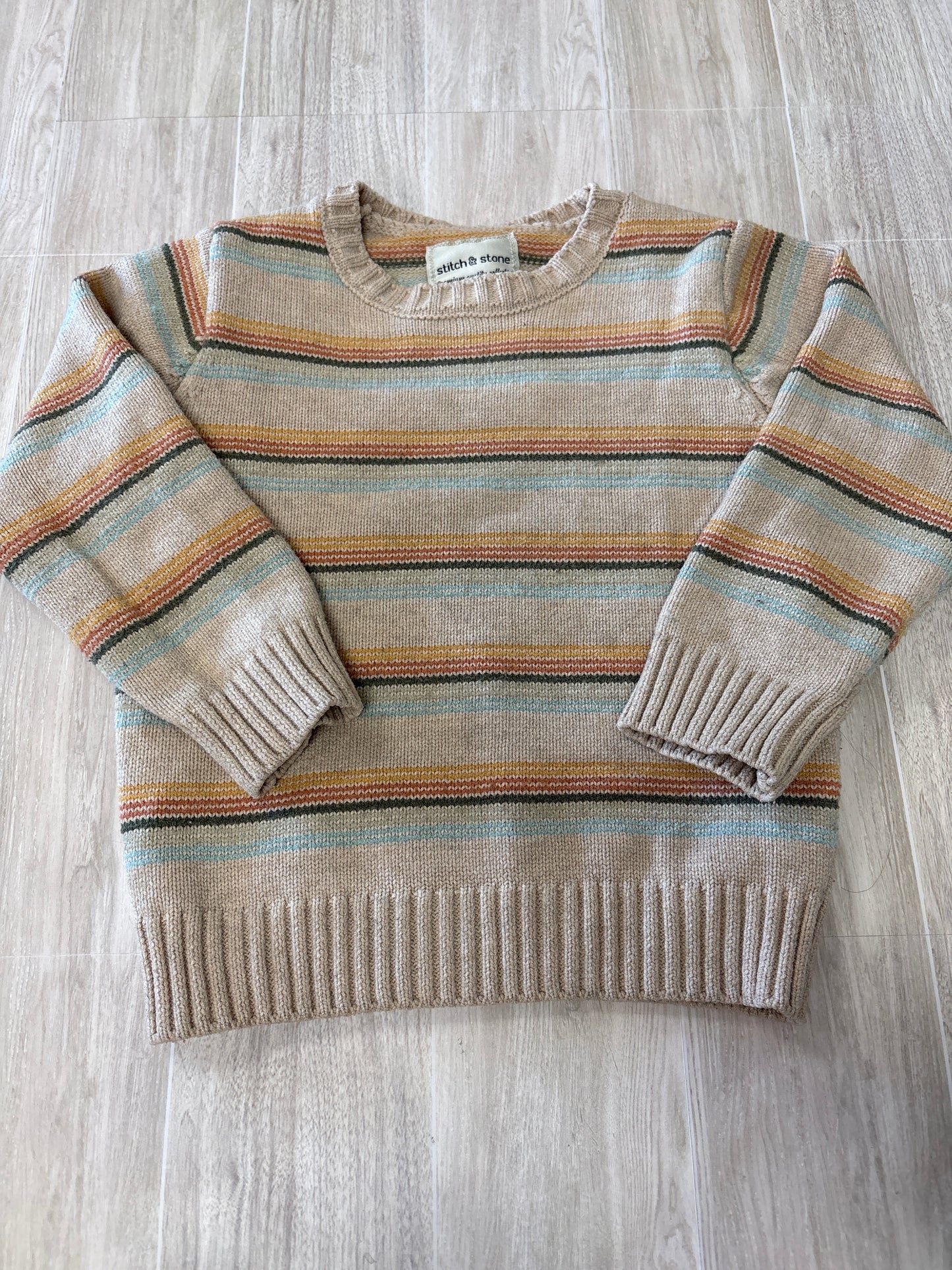4T Beige Striped Knit Sweater