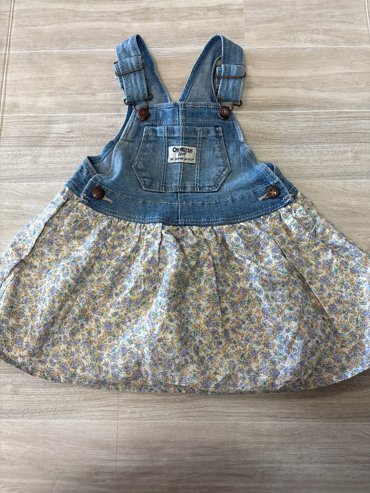 NWT 18m Denim Floral Skirted Overall Dress
