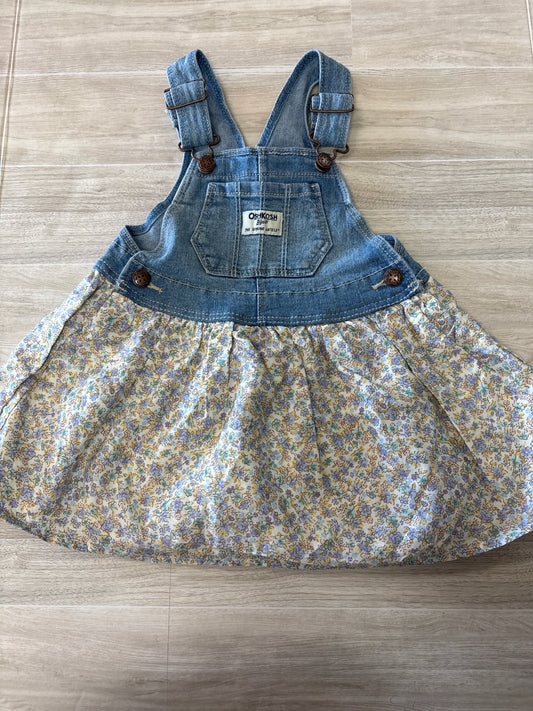 NWT 18m Denim Floral Skirted Overall Dress