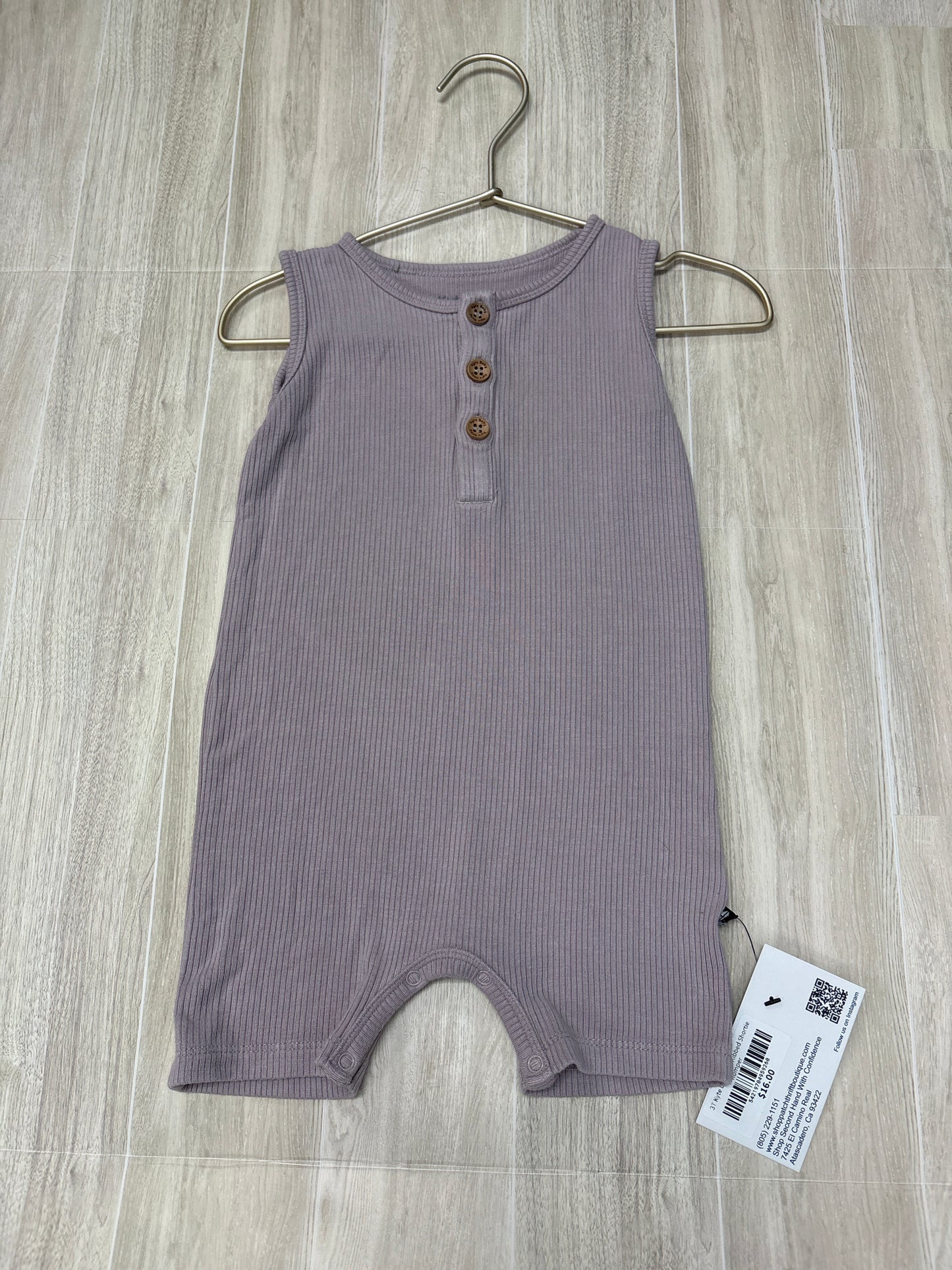 3T Kyte Lavender Ribbed Shortie Romper
