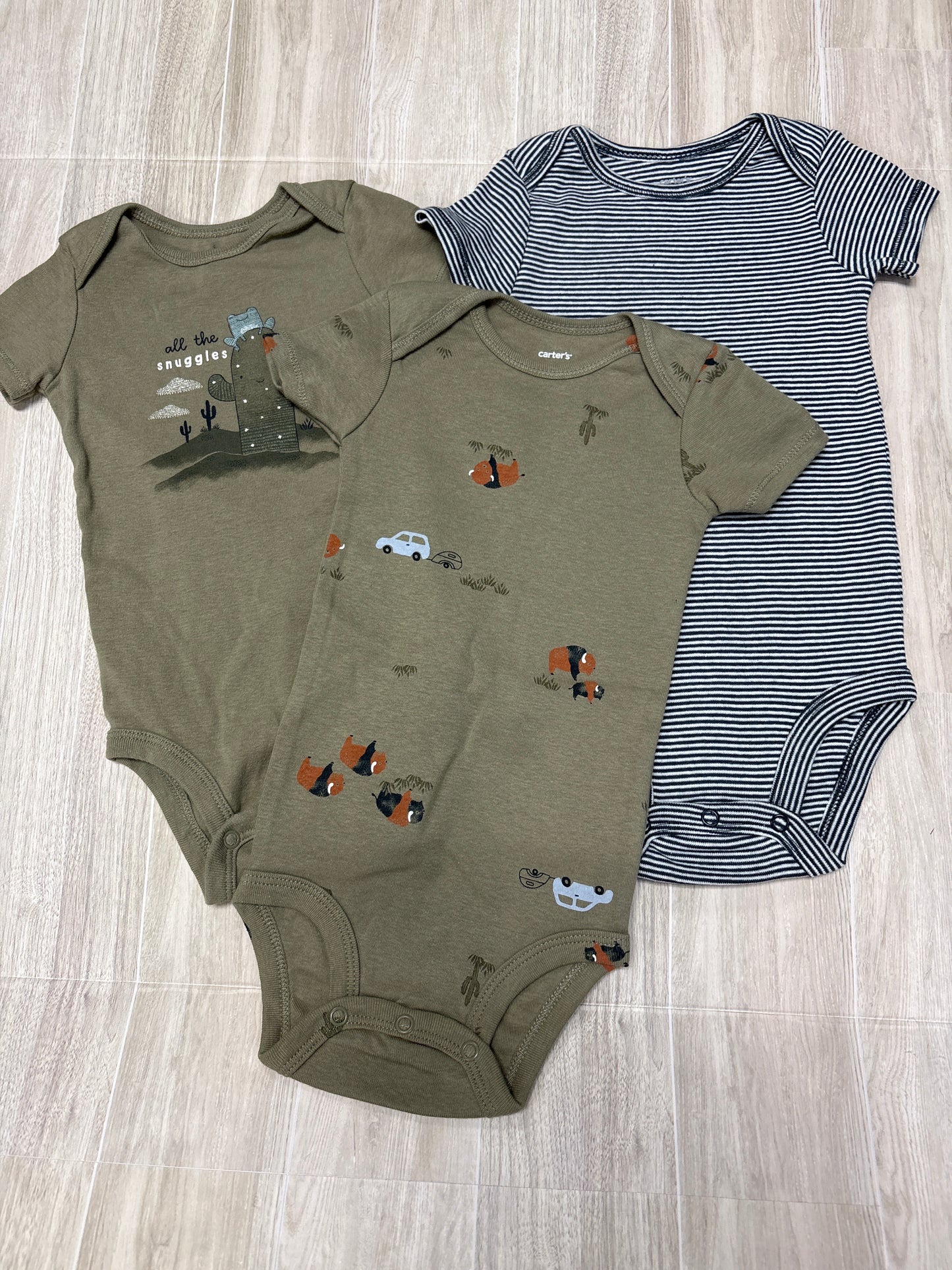 12m Green/Striped Onesie 3 Pack