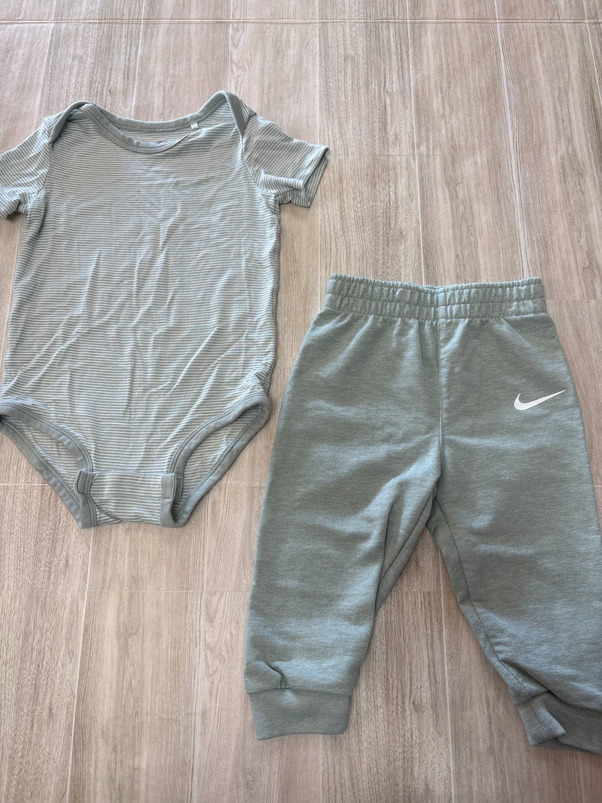 9m Nike Light Sage Striped Onesie + Jogger Set