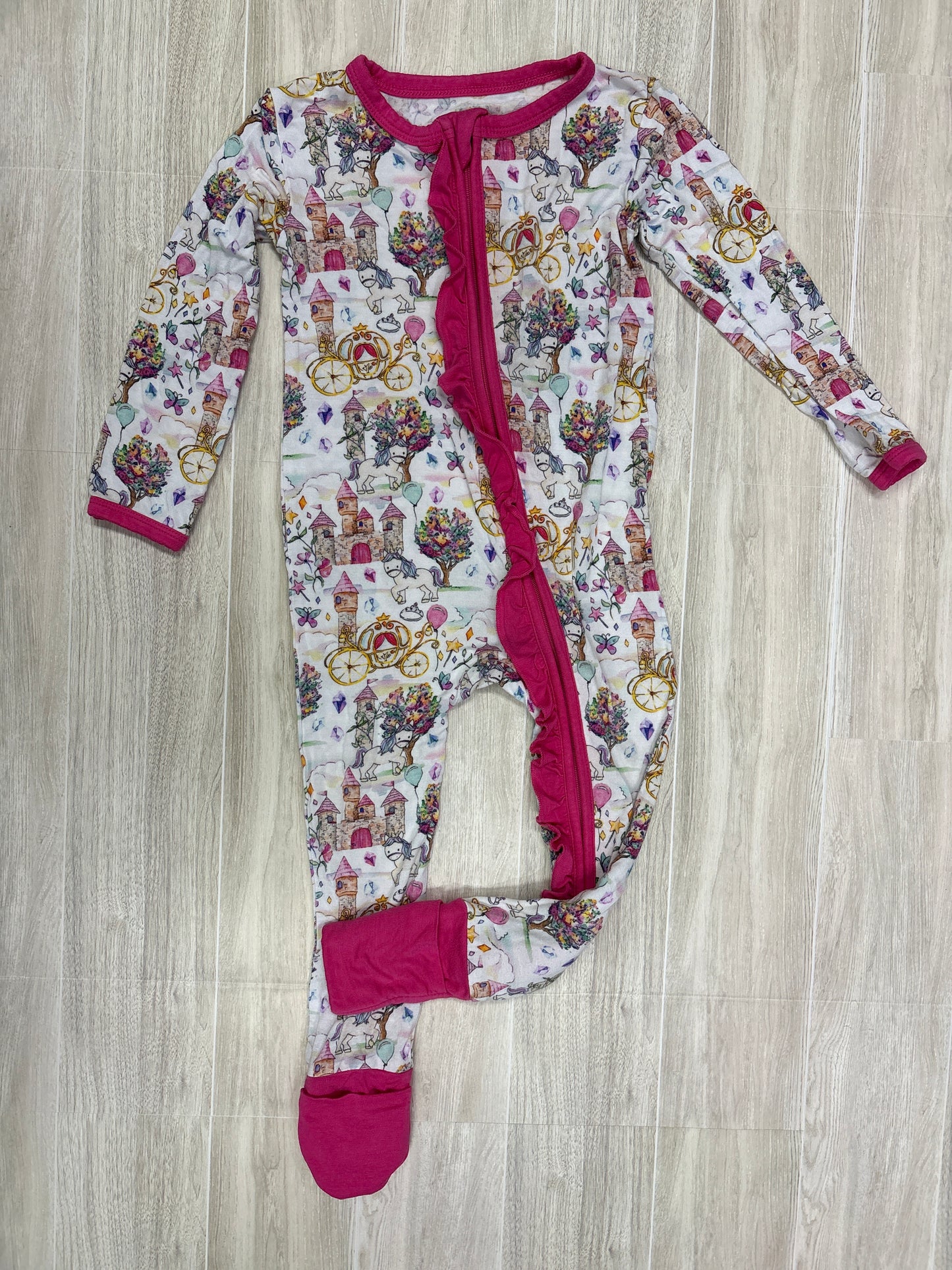 12-18m Birdie Bean Unicorn Princess Castle Zip Up Romper