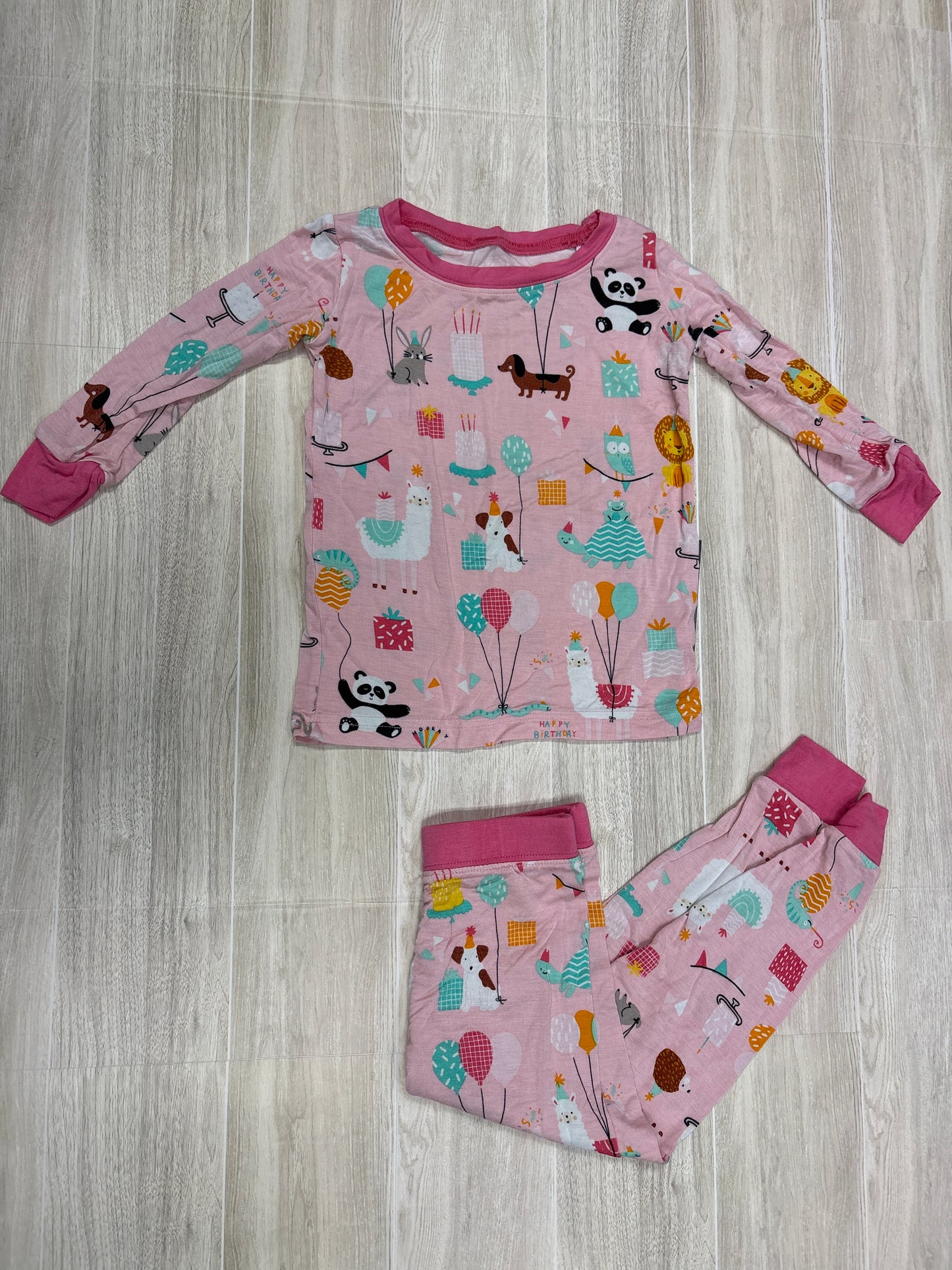 12-18m Little Sleepies Pink Birthday Animals 2 Piece Lounge Set