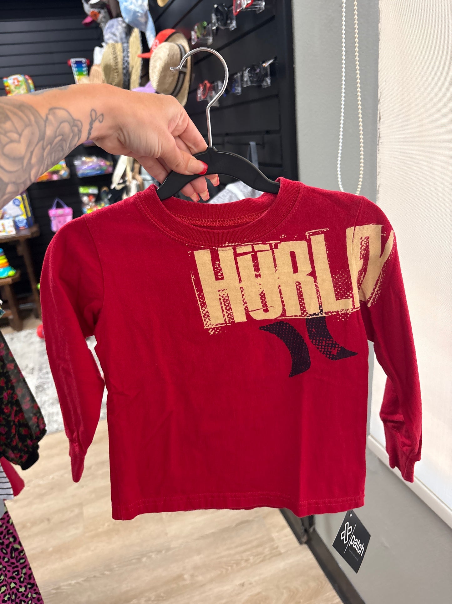 3T Hurley Red Long Sleeve Graphic Tee