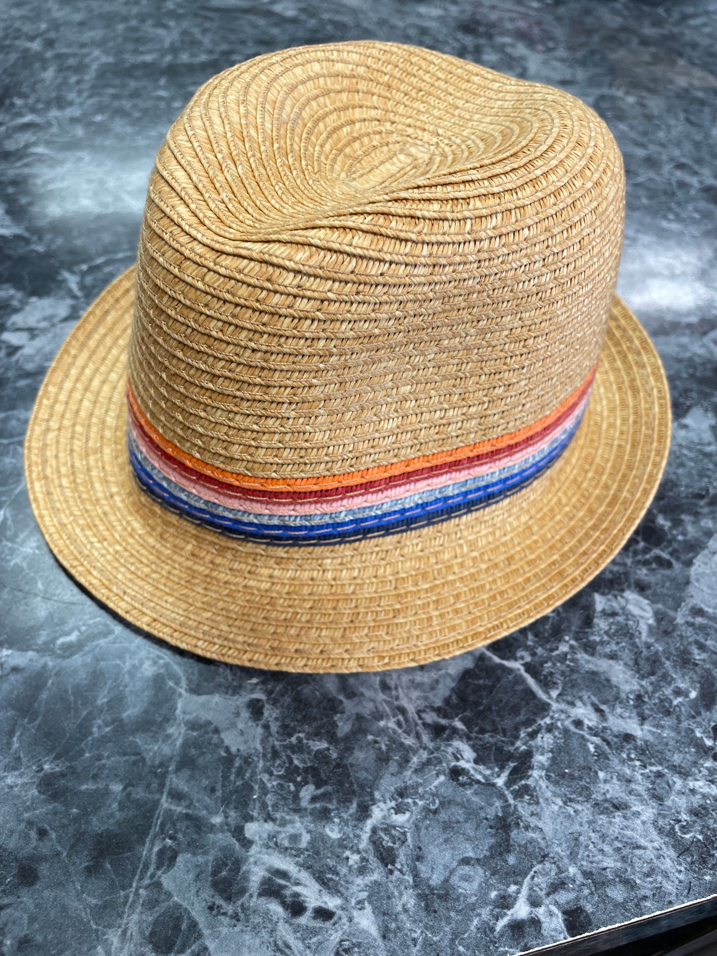 Straw Hat with Multi Colored Stripe