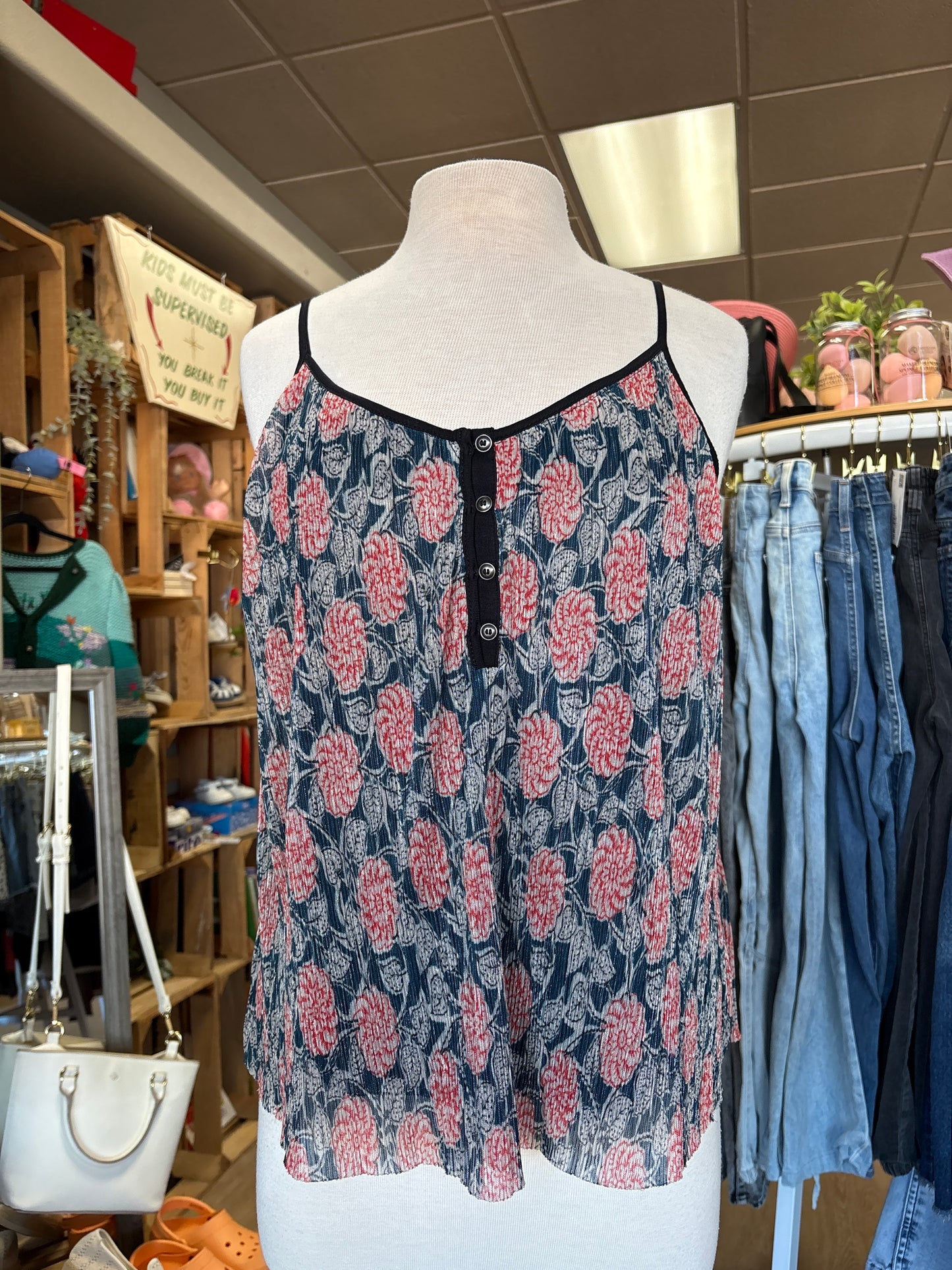 Womens Small Maeve by Anthropologie Ribbed Glimmer Flower Tank