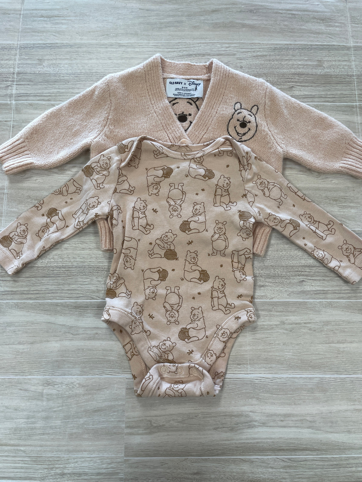 0-3m WTP Tan Button Cardigan + Onesie Set