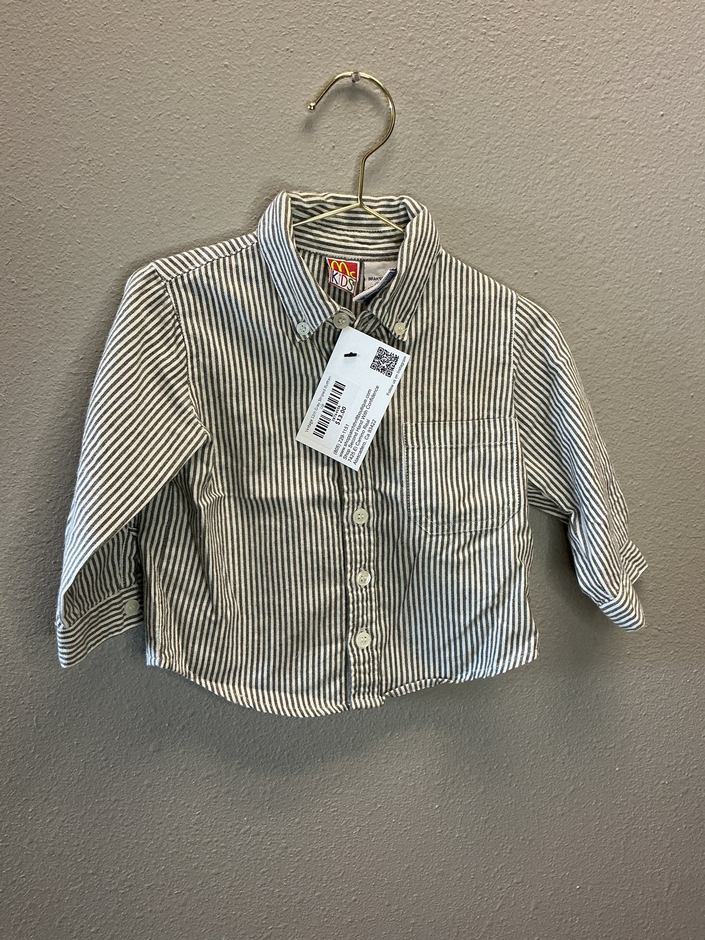 Vintage 12m Grey Striped Button Up