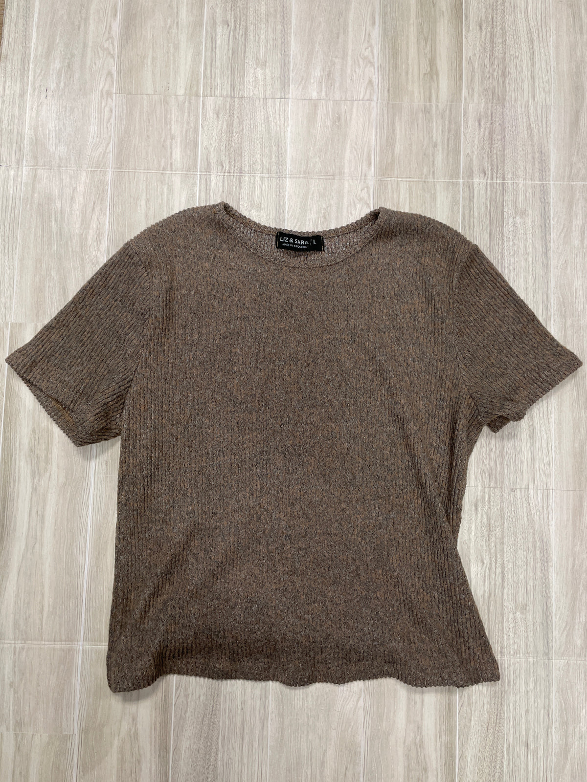 Womens Large Soft Ribbed Brown Cropped Tee