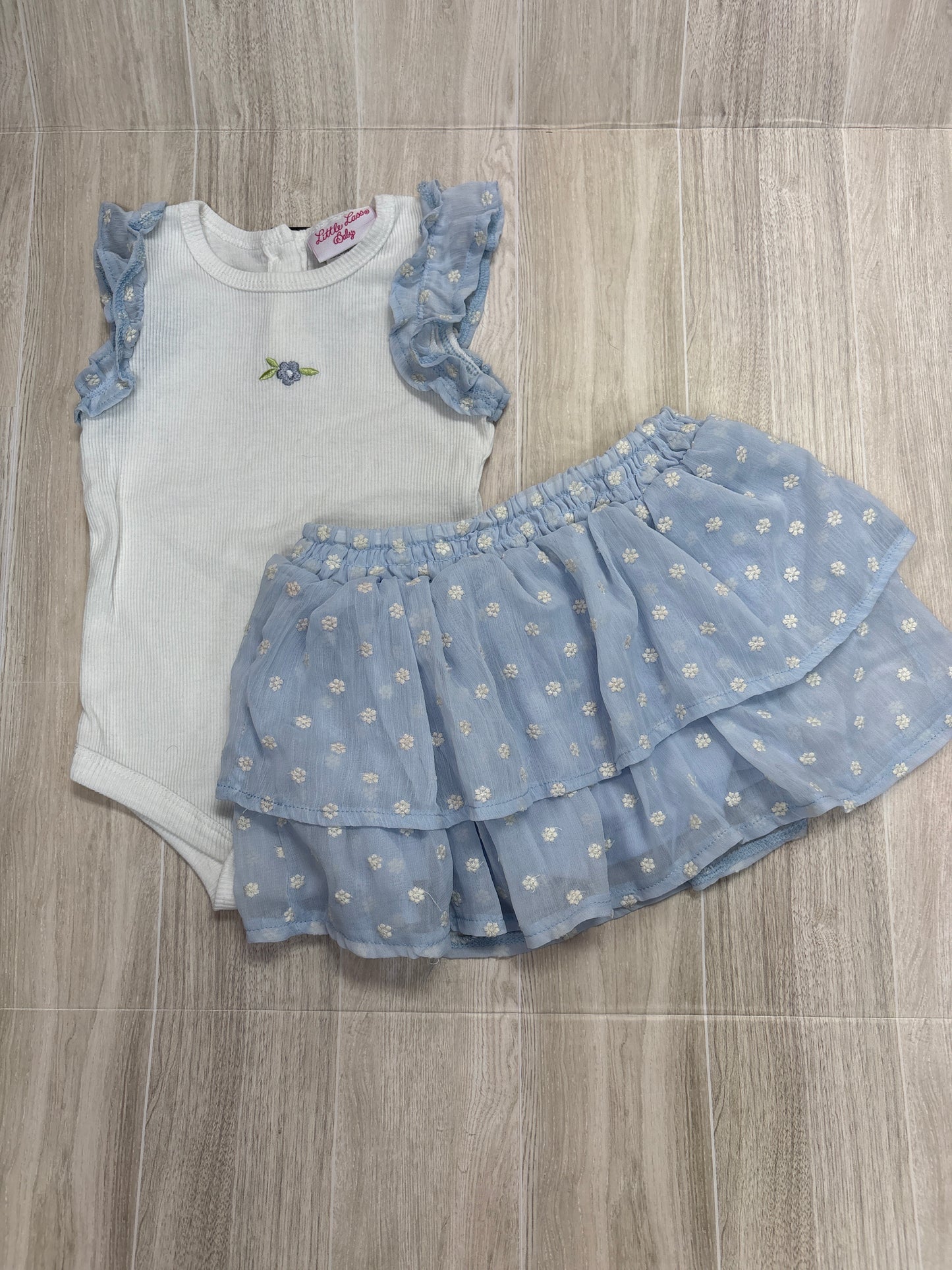18m Blue/White Floral Onesie + Skirt Set - Blemish