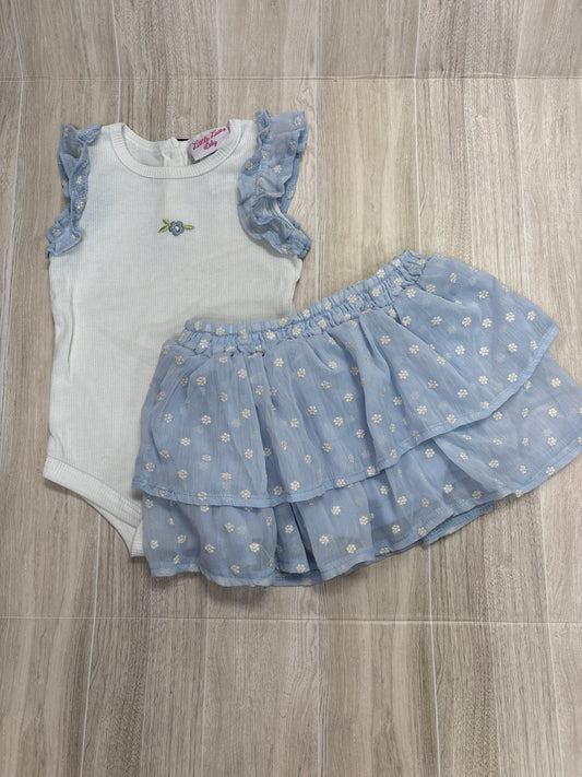 18m Blue/White Floral Onesie + Skirt Set - Blemish