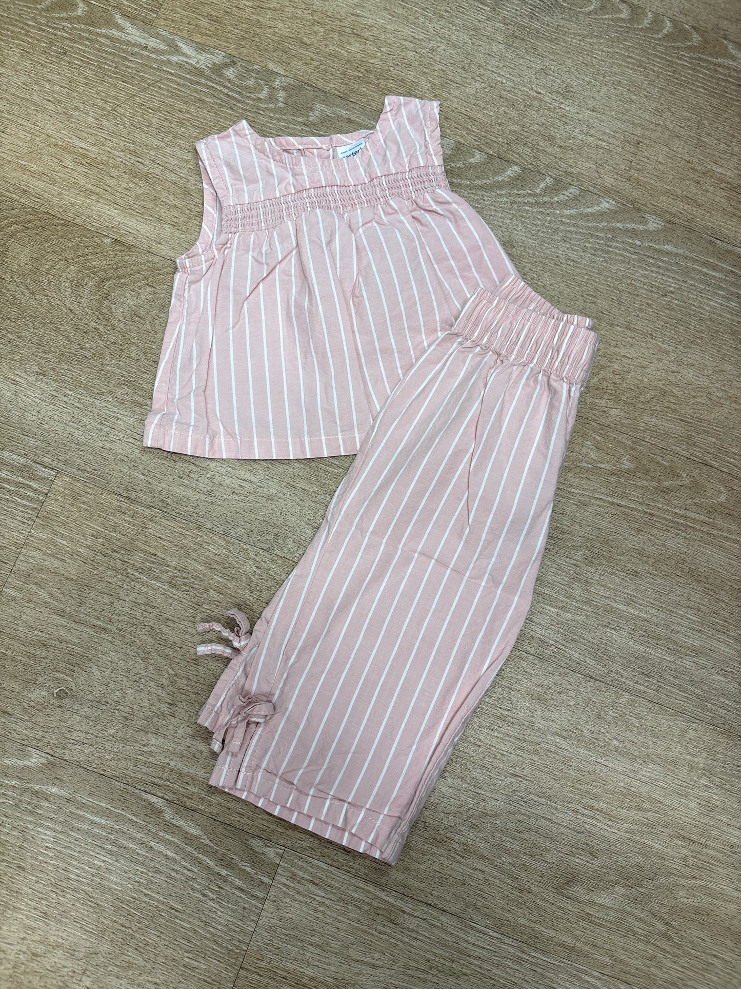 12m Pink Pinstripe Wide Leg Pants + Tank Top Set